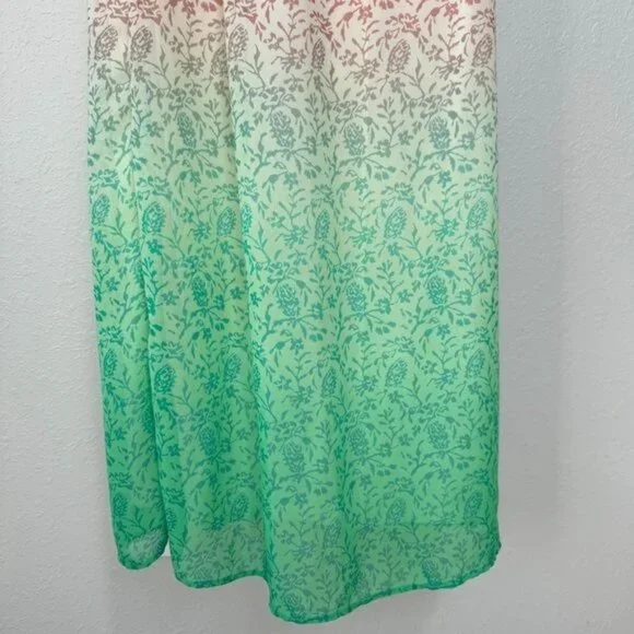 Old Navy Green and Pink blouson Tiered Maxi Dress sleeveless holiday S - Picture 9 of 11